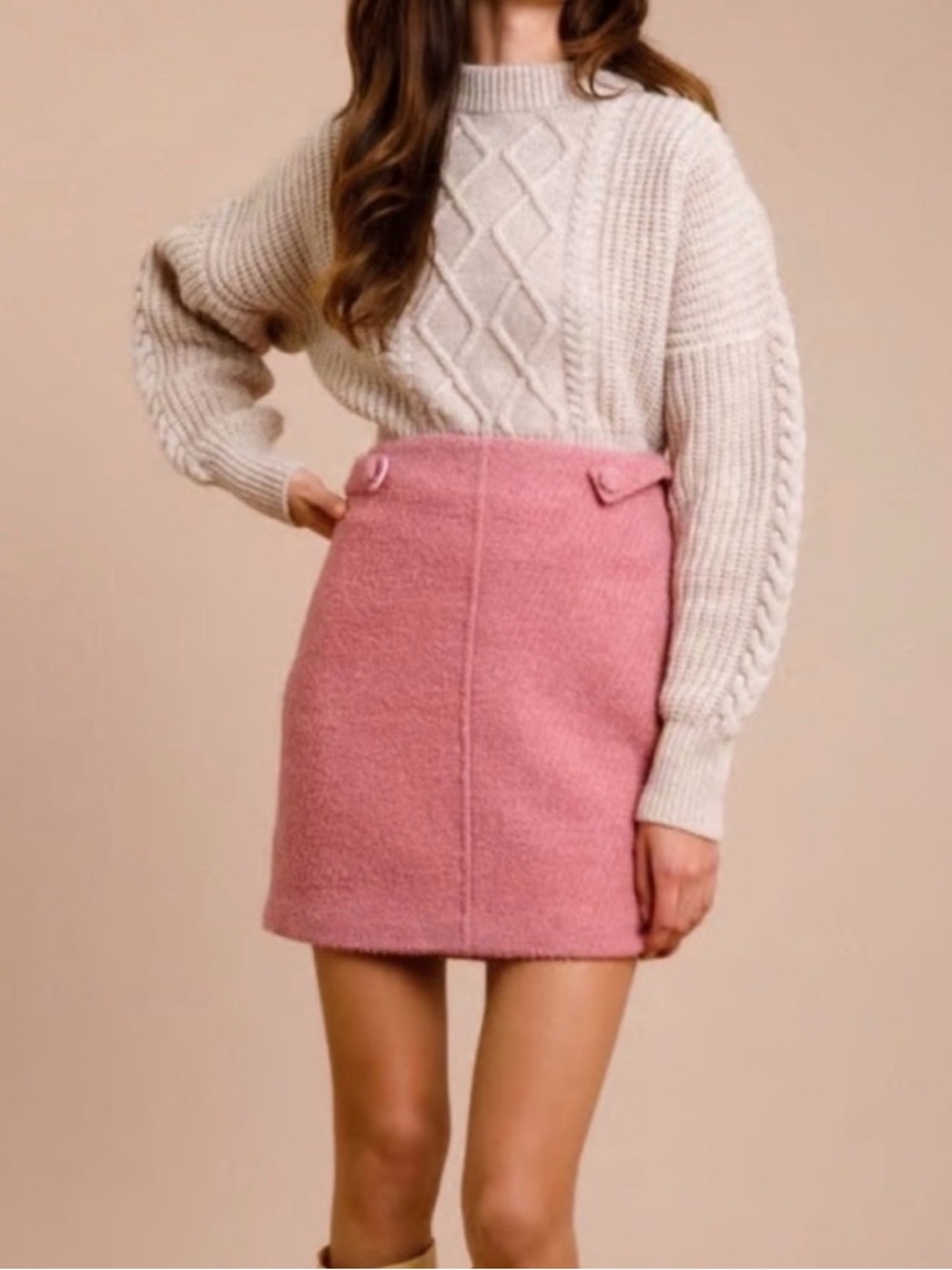 Rouje Pink Bouclé Mini Skirt